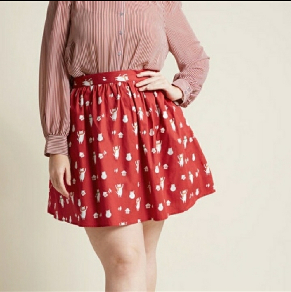 ModCloth Winter Cat red skirt